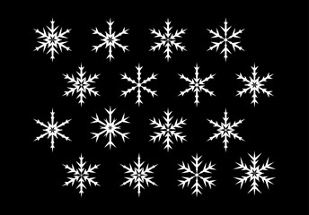Poster - Set of white Christmas snowflakes. Collection of New Years snowflakes for winter holidays greeting card design.
