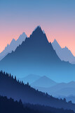 Fototapeta Góry - Misty mountains at sunset in blue tone, vertical composition