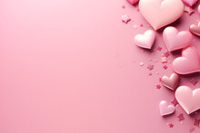 Valentine's Day Background With Hearts And Confetti On Pink