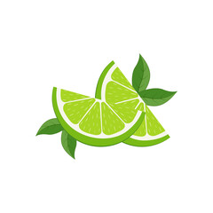 Wall Mural - fresh lime half icons with leaves. vector illustration