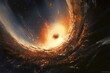 Realistic painting of a black hole devouring light in outer space. Generative AI