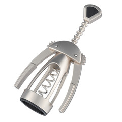 Poster - Metal Winged Corkscrew, wing corkscrew. 3D rendering isolated on transparent background