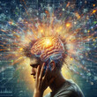 © august.columbo - a head of a person overwhelmed by social media, information and data , too much information concept