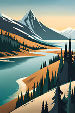 Retro Art Of British Columbia , Utilize The Muted Color Palette, Poster
