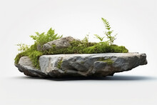 Stone Piece With Moss With Empty Space For Product Placement.