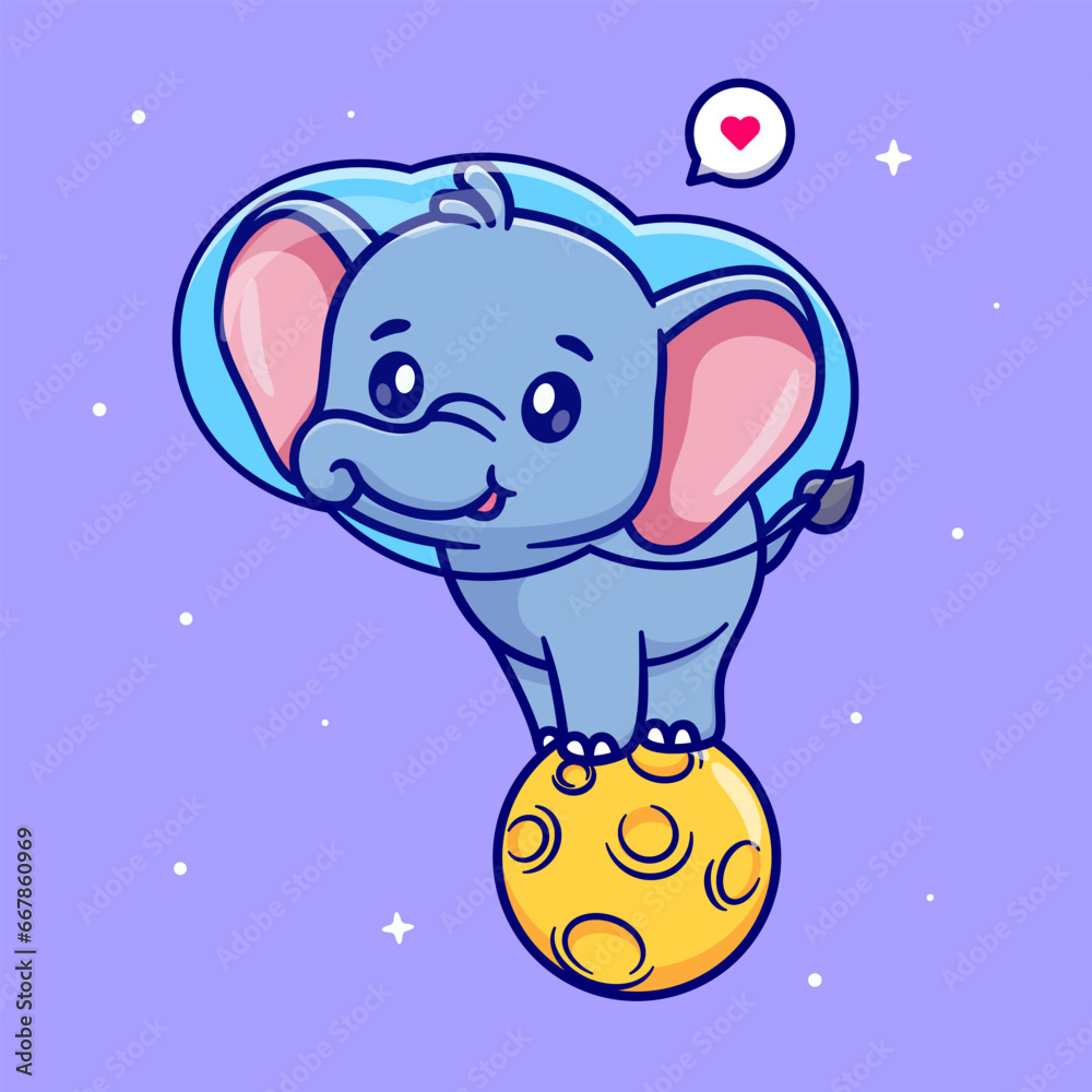 Cute Elephant Astronaut Standing On Moon Cartoon Vector Icon ...