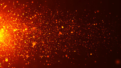 Poster - Dynamic wave of glowing particles. Digital technology background. Sparkling bright particles fly in space. Flickering particles with bokeh effect. 3d rendering.