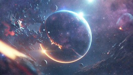 alien world planet, deep space landscape with several moons