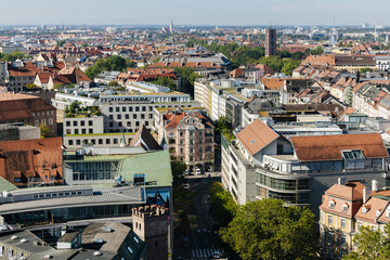 Wall Mural - Aerial view of the city of Munich in Germany. Cityscape of Munich on a sunny day