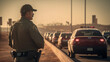 A border security officer checking cars