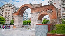 Arch Of Galerius And Rotunda In Thessaloniki. The Ruins Of Roman Emperor Galerius In Greece.