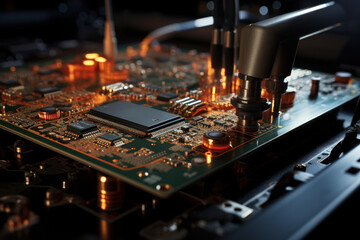 Poster - nano-level automatons executing rapid and precise repairs on damaged electronic circuits. generative