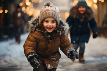 Sticker - Ice-skating children gliding gracefully on a winter rink, embracing the season's cold charm. Concept of wintertime skating. Generative Ai.