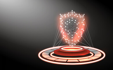 Poster - Access control. Fingerprint security. Cybersecurity and information technology. Cyber security, shield lock in futuristic polygonal style. Concept of internet privacy or cyber protection