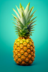 Wall Mural - Fresh juicy pineapple on green background.