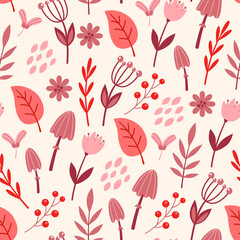 Poster - Autumn seamless pattern with flowers and leaves