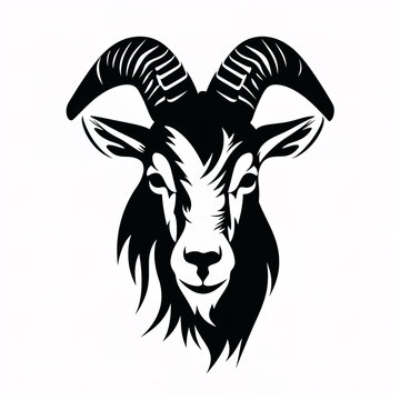 Full face a goats head silhouette against white background.