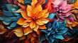 Multicolor paper flowers and leaves. The colors of the paper.