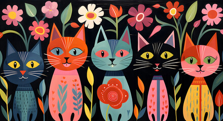 Wall Mural - cat family figurative cubist painting