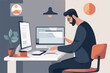businessman working in office. flat design illustration.business man working in office. flat design illustration.businessman with computer and smartphone at table.