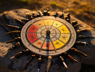 Wall Mural - A symbolic Native American medicine wheel representing harm, with intricate patterns and vibrant colors.