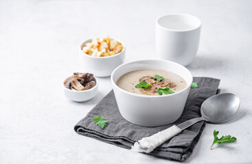 Wall Mural - Roasted mushroom potato puree soup in a bowl