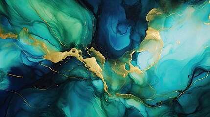 Wall Mural - Beautiful liquid acrylic green and blue abstract fluid art texture