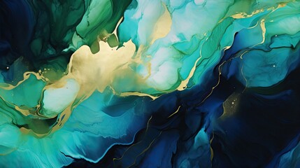 Poster - Beautiful liquid acrylic green and blue abstract fluid art texture