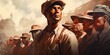 © 22_monkeyzzz - Group of American workers on the street. Generative AI