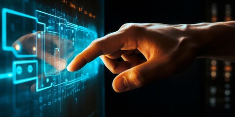 Poster -  Finger Gracefully Touches a Touch Detection Screen, Embracing the Seamless Connection of Human Interaction and Modern Technology through the Art of Touchscreen Sensitivity