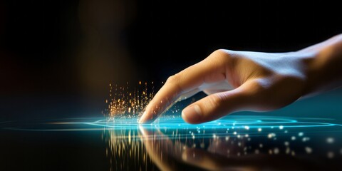 Poster -  Finger Gracefully Touches a Touch Detection Screen, Embracing the Seamless Connection of Human Interaction and Modern Technology through the Art of Touchscreen Sensitivity