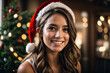 portrait of a pretty young woman in christmas santa's hat