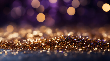 Wall Mural - golden glitter christmas abstract background with bokeh defocused lights