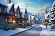 Vintage style snowy Christmas village scene - AI Generated