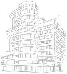 Wall Mural - black and white silhouette of a city building, no background