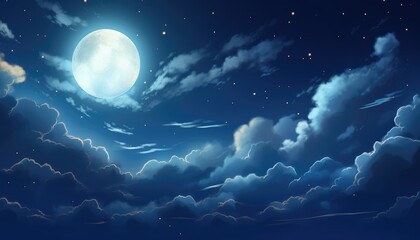 Wall Mural - night , sky clear with some clouds around full moon glowing