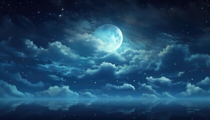 Wall Mural - night , sky clear with some clouds around full moon glowing