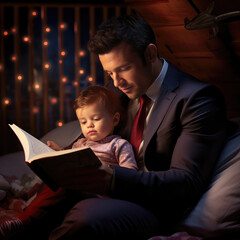 Sticker - A businessman reading a bedtime story to a baby