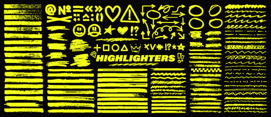 Poster - underline highlighters, markers lines, symbols, arrows, rounds, sketch, punctuation marks, strokes a