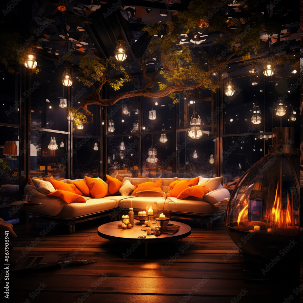 design a shisha lounge with 6 seasons themed, 6 different section ...