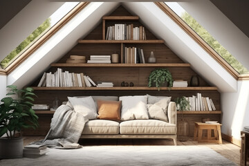 Canvas Print - Sitting area in the attic of the house