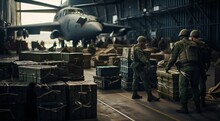 Ammunition Supply: Unloading At Military Airport. Generative Ai