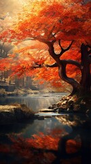 Wall Mural - A beautiful autumn landscape just at the end of autumn. Generative AI. 