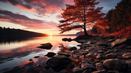 Wall Mural - A beautiful autumn landscape just at the end of autumn. Generative AI. 