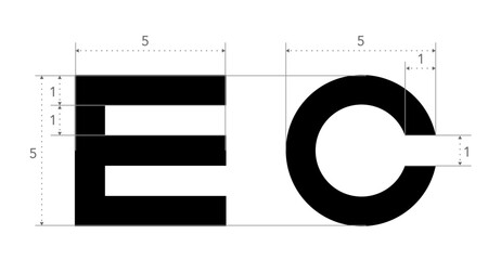 Wall Mural - Snellen E and the Landolt C symbols Eye Test Chart medical illustration. Line vector sketch style outline isolated on white background. Vision test board optometrist for visual examination