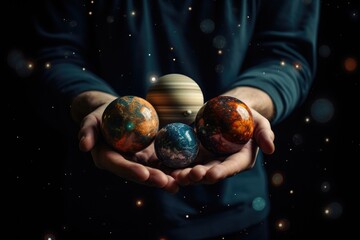 Wall Mural - hands holding planets from the solar system