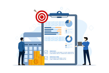 Wall Mural - Concept of budget business strategy, finance and accounting, budget calculations, economics and investment, business analysis. Growth strategy or financial goals. flat design vector illustration.