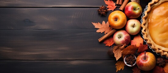 Sticker - Various homemade apple and pumpkin pies for the autumn holiday top view with copy space