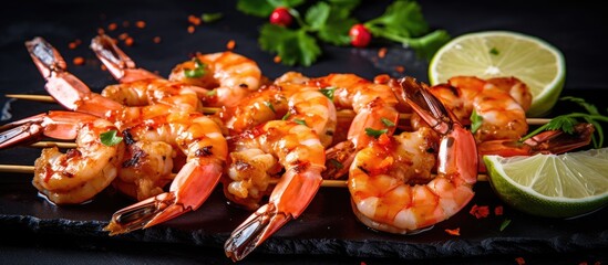 Poster - Skewered shrimp with lime and sauce