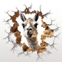 Wall Mural - A llama looking through a hole in a wall